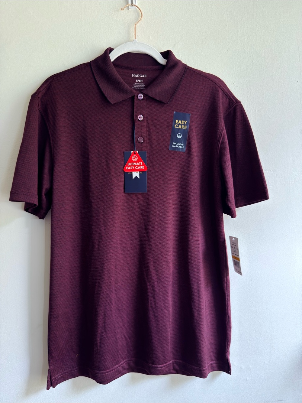 Haggar men's polo shirt, wine color, stretch fabric, size S, NWT